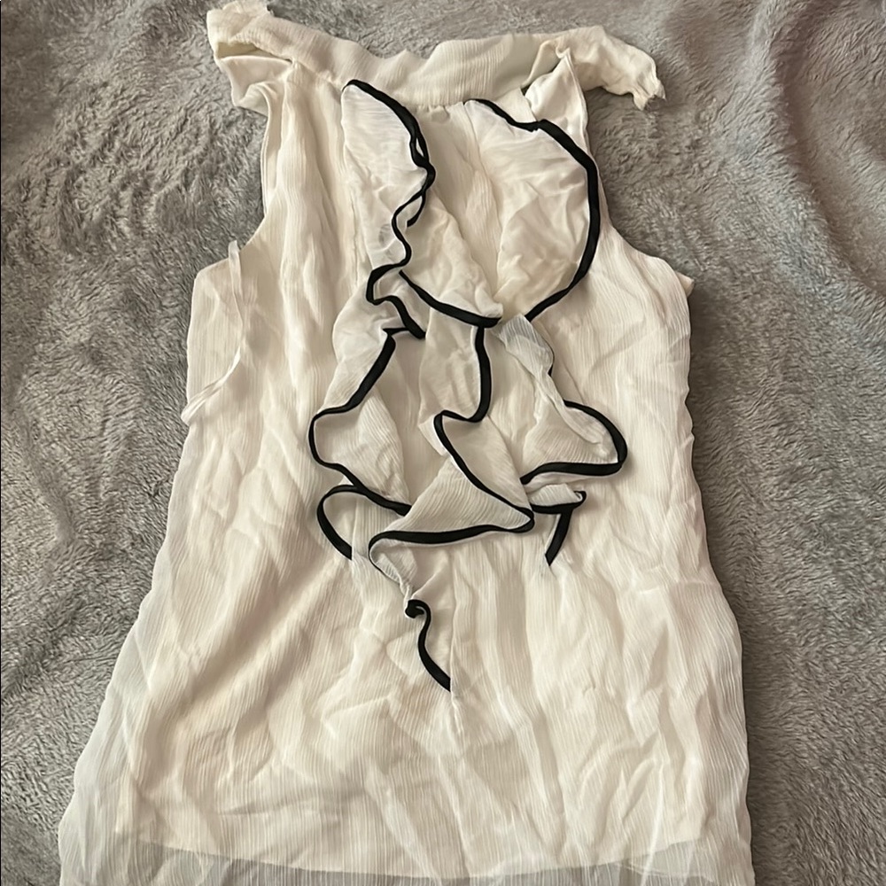 Iz Byer Cream Asymmetrical Ruffled Sleeveless Blouse